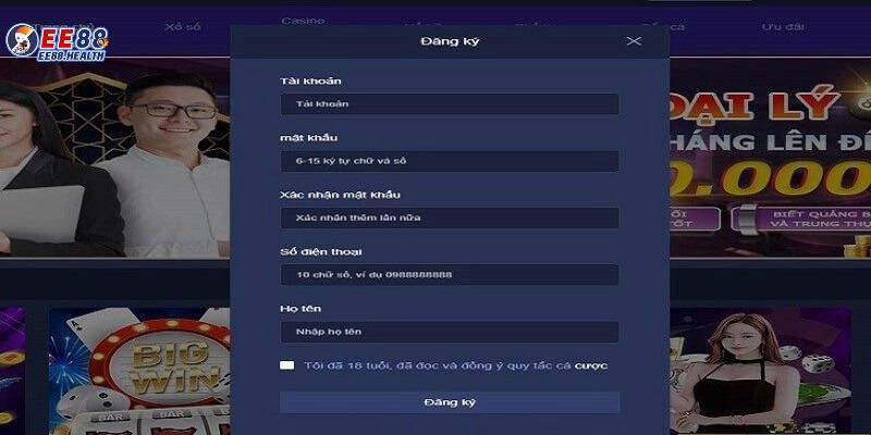 Giao diện đăng ký tài khoản ee88